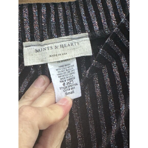 Saints & Hearts High Rise Flared Glitter Stripped Rainbow Shimmer Pants Sz S - Picture 4 of 5